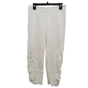 Equestrian Women's Vintage White Linen Blend Flat Pull On Casual Pants USA S